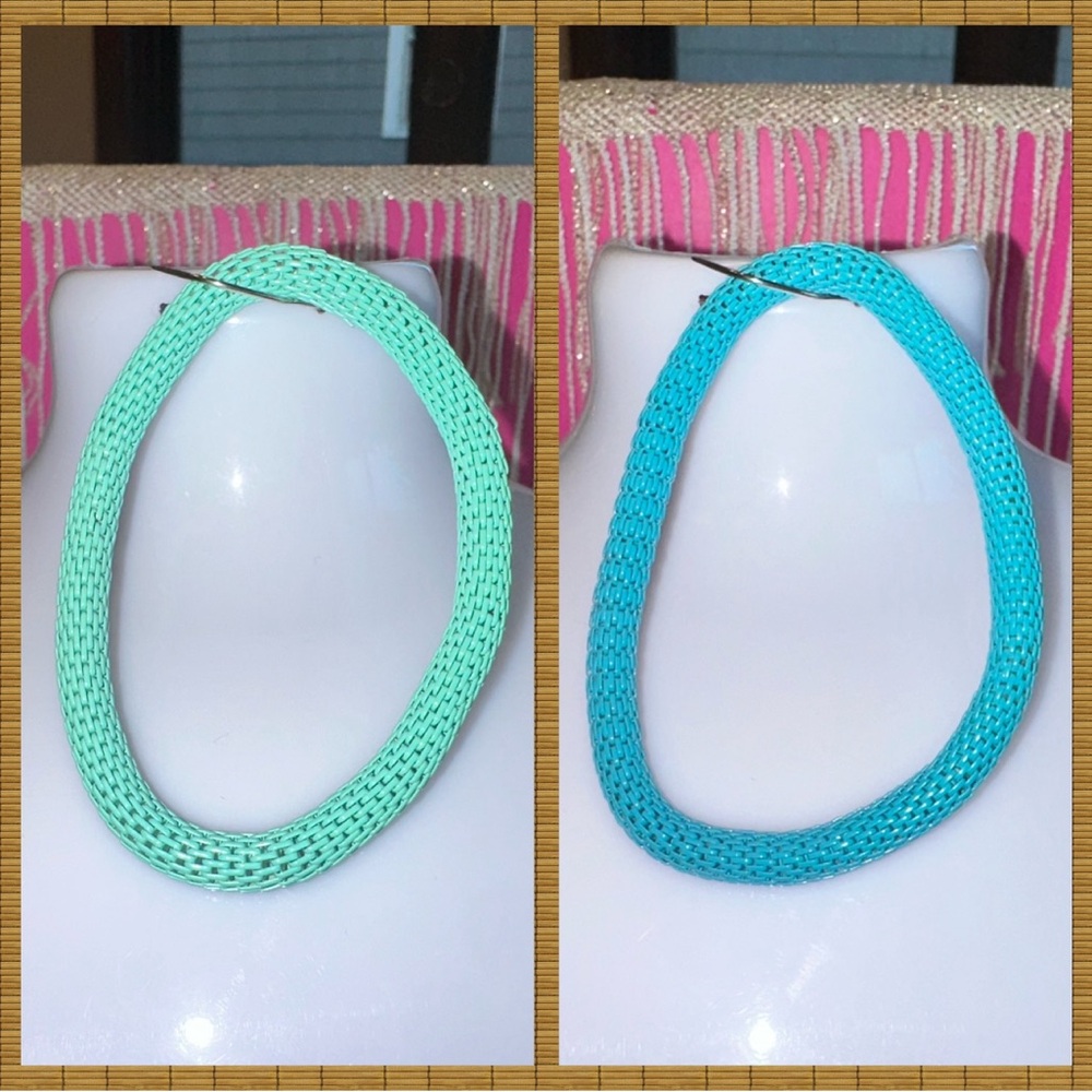 2 Vintage Metal Stretch Woven BraceletS blue green rare find metal mesh tubing - Picture 6 of 6